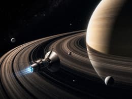 Exploration probe approaching Saturn and its rings