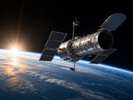 Space telescope orbiting above Earth