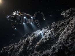 Asteroid survey craft scanning a rocky surface